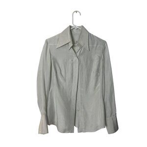 Chanel Vintage White Long-Sleeve Button-Up Shirt With Subtle Text Pattern